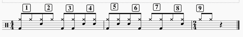 partitura com exercícios da nossa primeira aula de Coordenação motora para o curso de bateria grátis